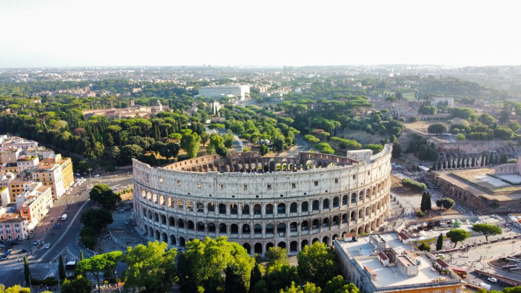 Aerial view of the Colosseum in Rome. Italy